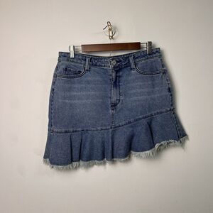 Arizona Size 13 Women's Skirt Asymmetrical Hem Ruffle Denim Jean Stretch